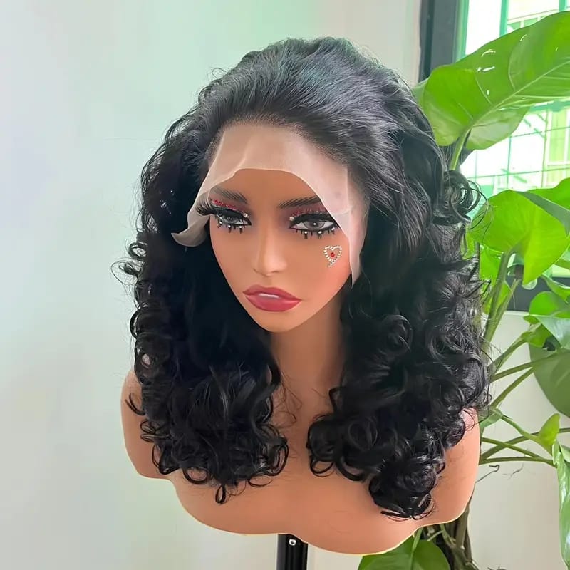 Natural Black Double Drawn Romance Curly Lace Frontal Human Hair Wigs