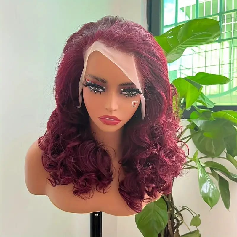 Burgundy Double Drawn Romance Curly Lace Frontal Human Hair Wigs