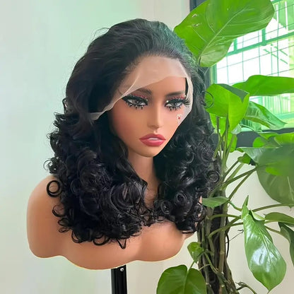 Natural Black Double Drawn Romance Curly Lace Frontal Human Hair Wigs