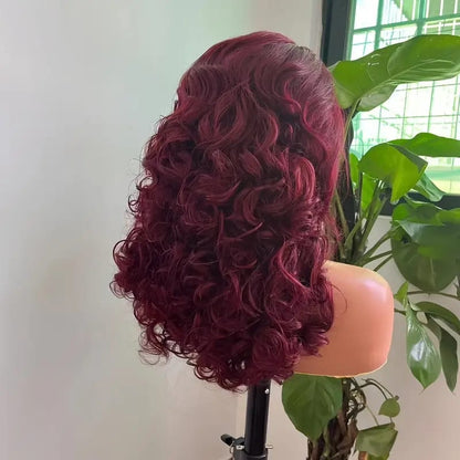 Burgundy Double Drawn Romance Curly Lace Frontal Human Hair Wigs