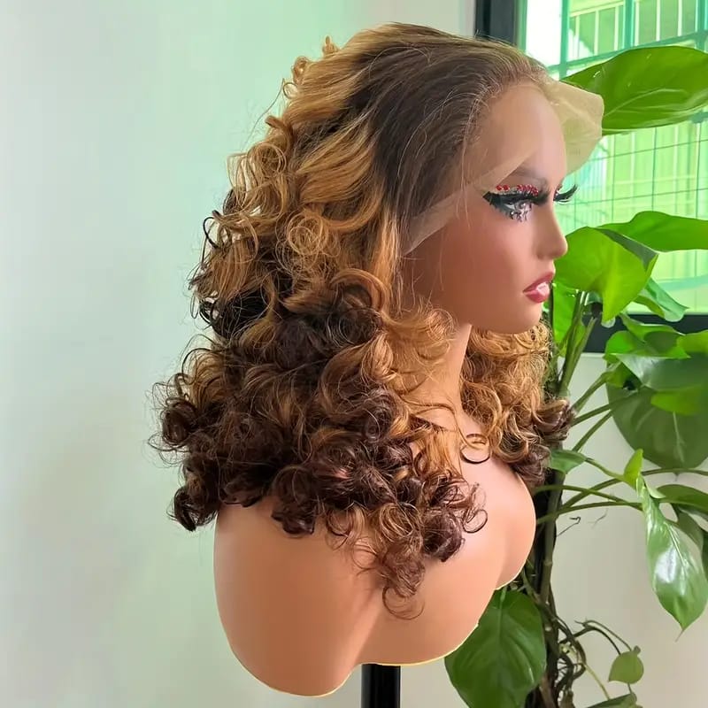 Ombré Honey Blonde Double Drawn Romance Curly Lace Frontal Human Hair Wigs