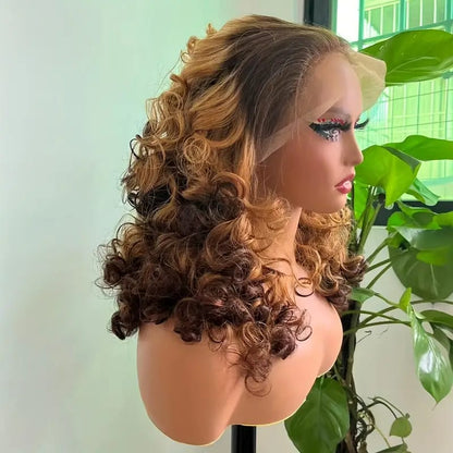 Ombré Honey Blonde Double Drawn Romance Curly Lace Frontal Human Hair Wigs