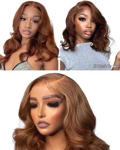 Body Wave Lace Front Wig, Dark Brown to Honey Brown, 180% Density HD Lace, Pre-Plucked Human Hair