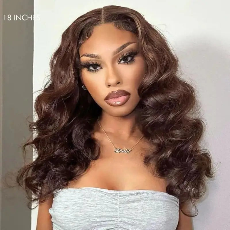 Body Wave Lace Front Wig, Dark Brown to Honey Brown, 180% Density HD Lace, Pre-Plucked Human Hair