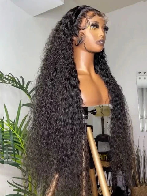 200% Natural Black 13x4 Lace Front Deep Wave Curly Lace Front Human Hair Wig