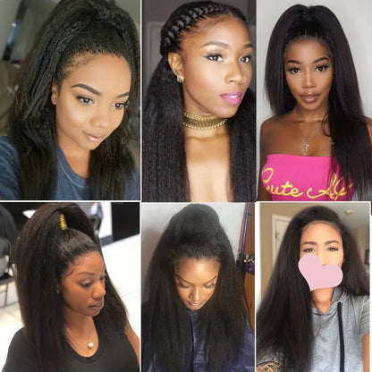 150% Natural Black Kinky Straight 13x4 Lace Frontal Yaki Straight Human Hair Wig