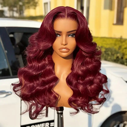 200% 99J Burgundy 13x4 Lace Frontal Body Wave Human Hair Wig