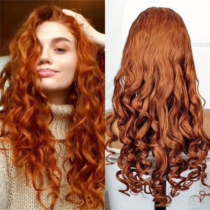 180% Ginger Orange Human Hair Loose Wave Pre-Plucked 13x4 Lace Frontal Glueless Wig