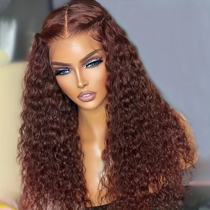 180% Chocolate Brown 13x4 Lace Front Deep Wave Curly Lace Front Human Hair Wig