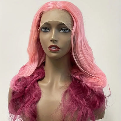 150% Ombre Baby Pink and Hot Pink T Lace Front Human Hair Body Wave Glueless Wig