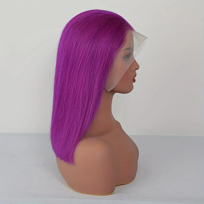 180% Density Purple Human Hair 13×4 Bob Lace Front Wig