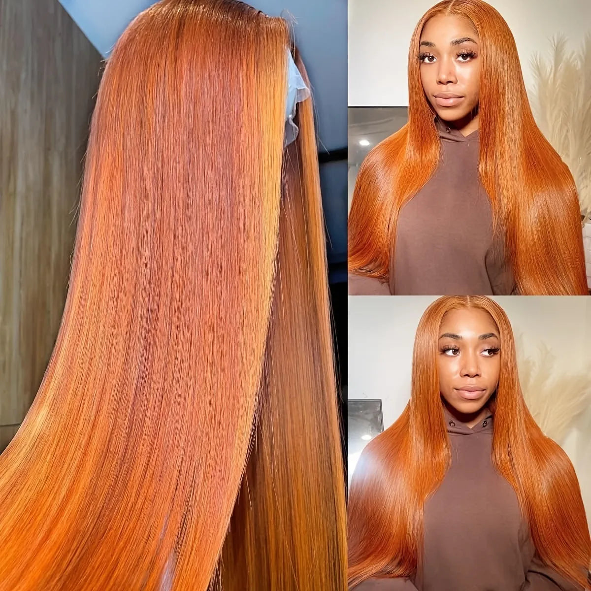 180% Chocolate/Ginger Orange 13X4 Human Hair Remy Brazilian Straight Wig with Pre-Plucked Hairline