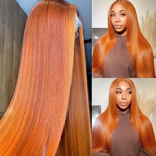 180% Chocolate/Ginger Orange 13X4 Human Hair Remy Brazilian Straight Wig with Pre-Plucked Hairline