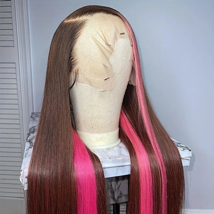 180% Ombré Chocolate/ Pink 13x4 Lace Front Brazilian Remy Human Hair Silky Straight Wig