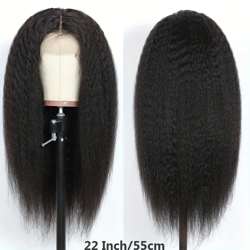 180% 360 Frontal Yaki Straight Human Hair Wigs HD Transparent Curly Pre Plucked Wig with Baby Hair