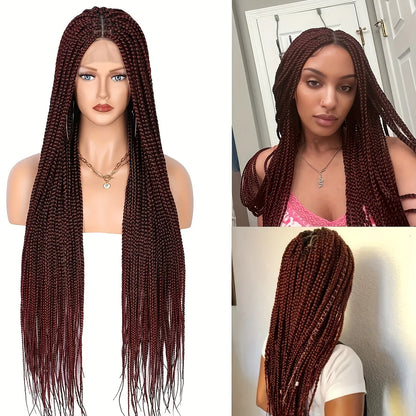 Knotless Box Braided Lace Wig Medium Braids 100% Handmade 