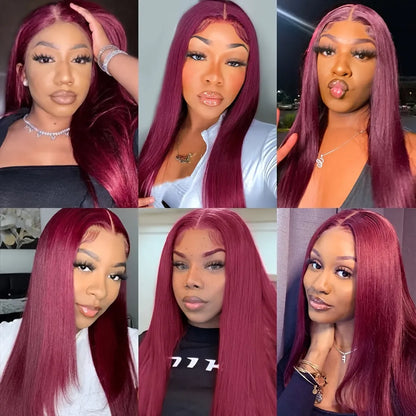 180% Wine 13X4 Human Hair Remy Brazilian Straight Wig with Pre-Plucked Hairline