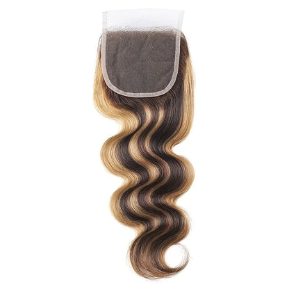 Ombre Honey Blonde Body Wave Brazilian Human Hair Bundles With 4x4 Lace Closure