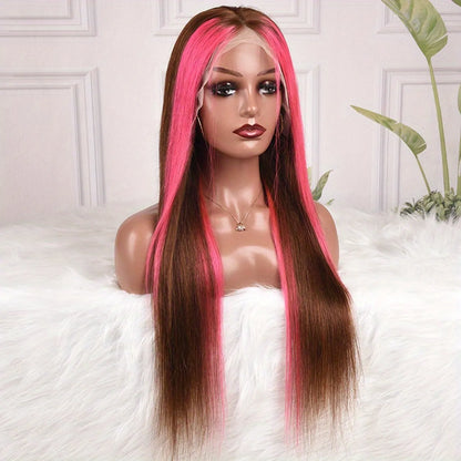 180% Ombré Chocolate/ Pink 13x4 Lace Front Brazilian Remy Human Hair Silky Straight Wig