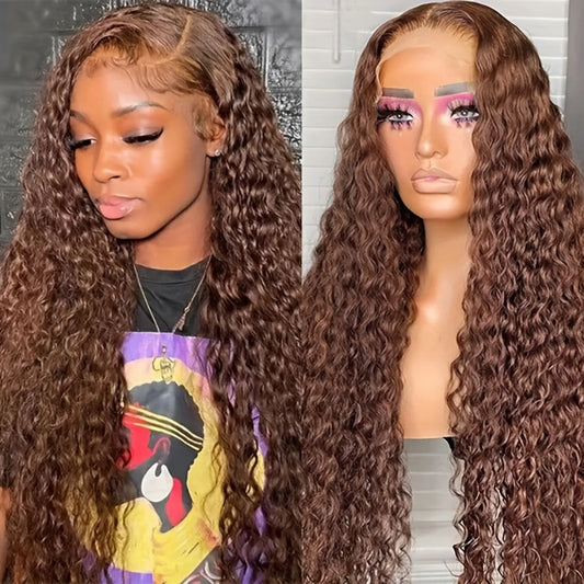 180% Chocolate Brown 13x4 Lace Front Deep Wave Curly Lace Front Human Hair Wig