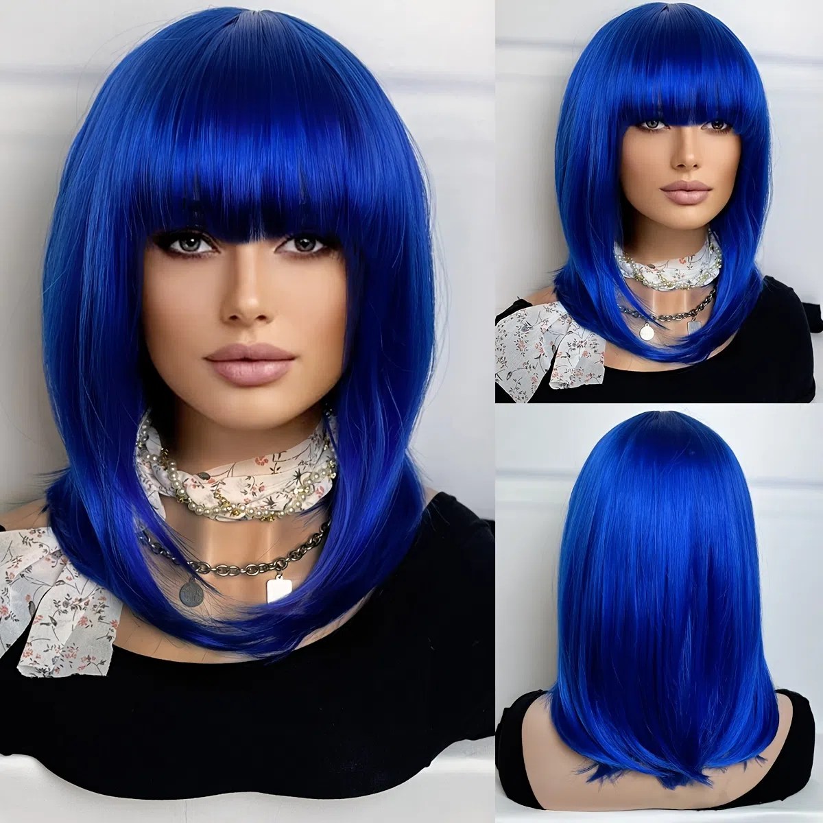 Blue Bob Wig With Bangs