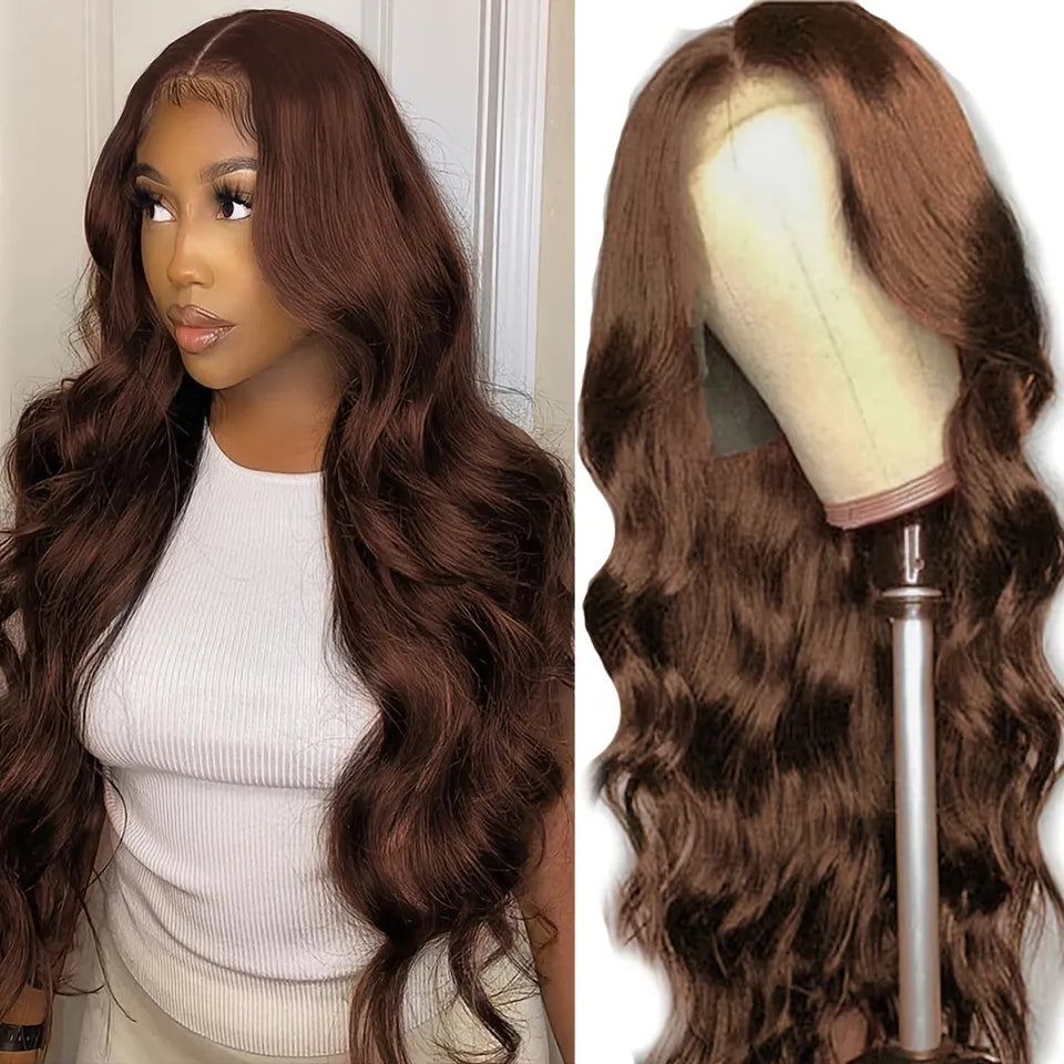 180% Chocolate Brown 13x4 Lace Frontal Brazilian Remy Body Wave Human Hair Wig