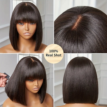 Natural Black 4x4 Lace Closure Yaki Bone Straight Wigs