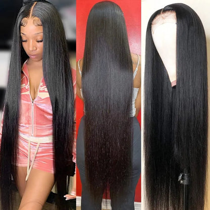 150% Natural Black 4x4 Lace Front Brazilian Remy Human Hair Silky Straight Wig