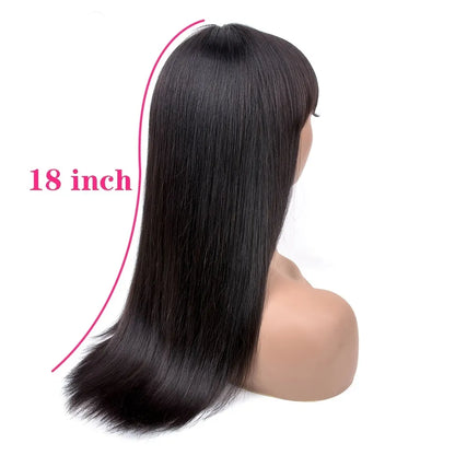 180% Silky Bone Straight Brazilian Human Hair Wigs With Bangs