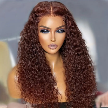 180% Chocolate Brown 13x4 Lace Front Deep Wave Curly Lace Front Human Hair Wig