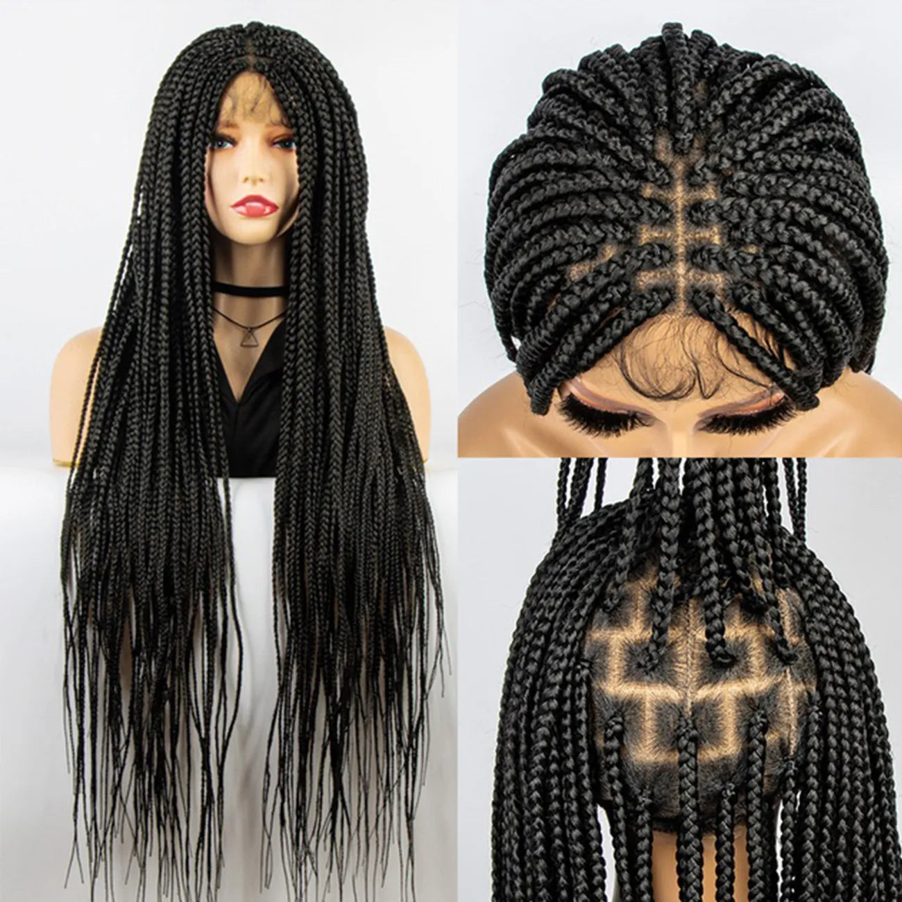 Knotless Box Braided Lace Wig Medium Braids 100% Handmade 