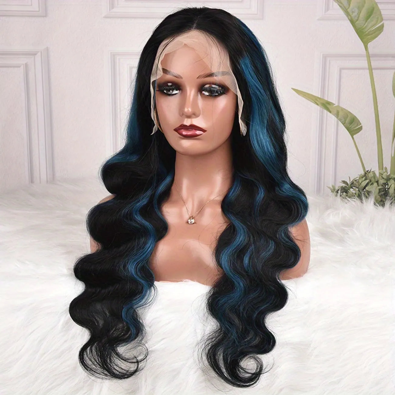 180% Blue/Black 13x4 Lace Frontal Brazilian Remy Body Wave Human Hair Wig