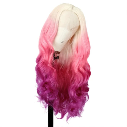 Ombré Pink &amp; Blonde Body Wavy Lace Front Wig in 26 Inches