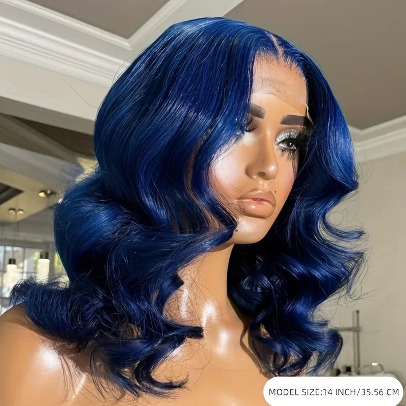 180% Dark Blue 13x4 Lace Frontal Brazilian Remy Body Wave Human Hair Wig