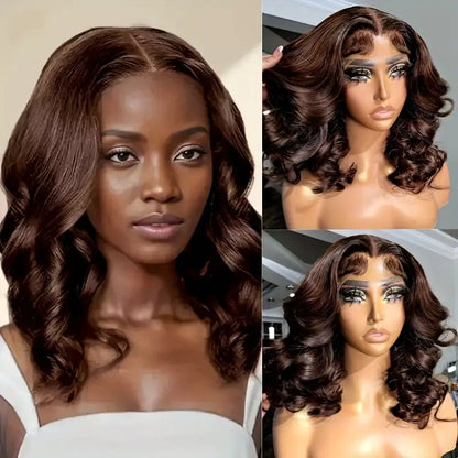 240% Chocolate Brown 13x4 T Part Lace Frontal  Transparent Pre Plucked Lace Front Human Hair body Wave Wig