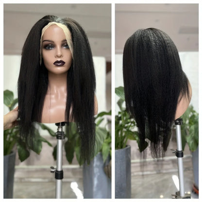 150% Natural Black Kinky Straight 13x4 Lace Frontal Yaki Straight Human Hair Wig