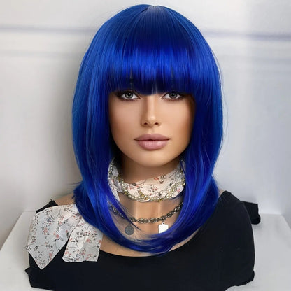 Blue Bob Wig With Bangs