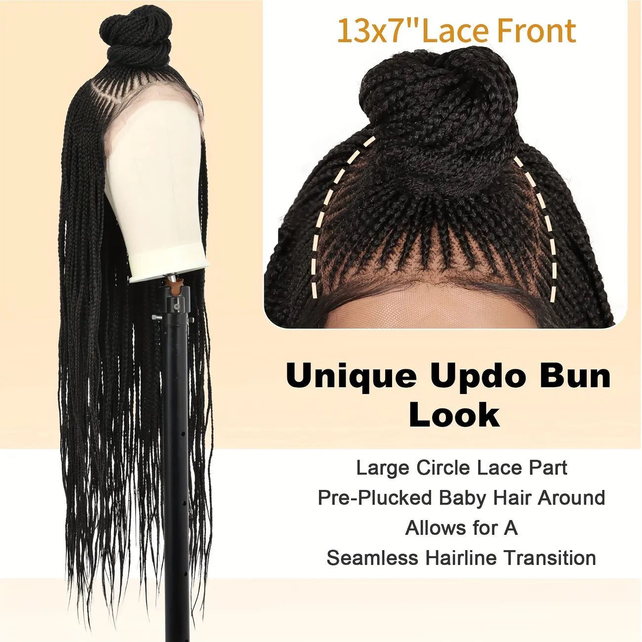 Knotless Bun Box Braided Lace Wig Medium Braids 100% Handmade