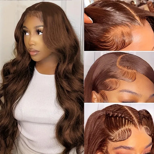 180% Chocolate Brown 13x4 Lace Frontal Remy Brazilian Body Wave Human Hair Wig