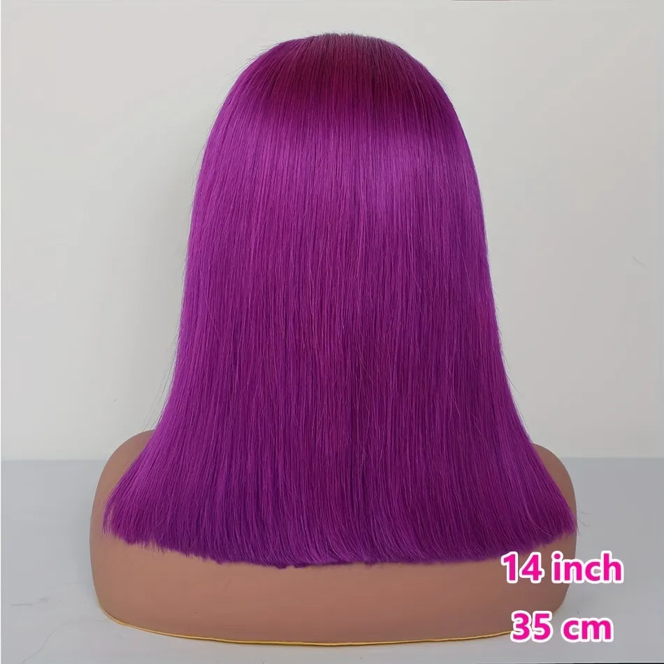 180% Density Purple Human Hair 13×4 Bob Lace Front Wig