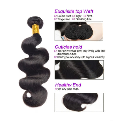 Brazilian Human Hair Body Wave 3 PCs Bundles Deals in Natural Black