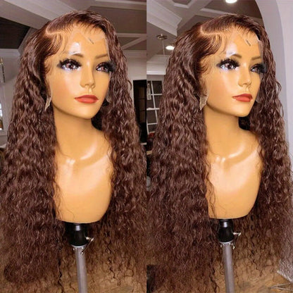 180% Chocolate Brown 13x4 Lace Front Deep Wave Curly Lace Front Human Hair Wig